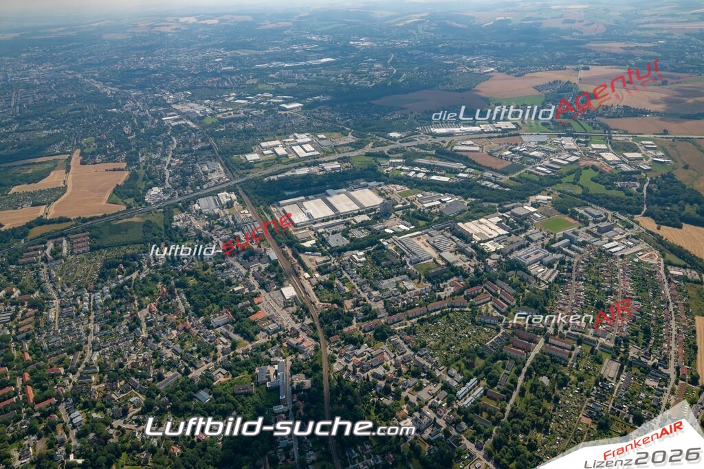 aktuelles Luftbild von Siegmar Chemnitz - Luftaufnahme wurde 2018 von https://frankenair.de mittels Flugzeug (keine Drohne) erstellt.