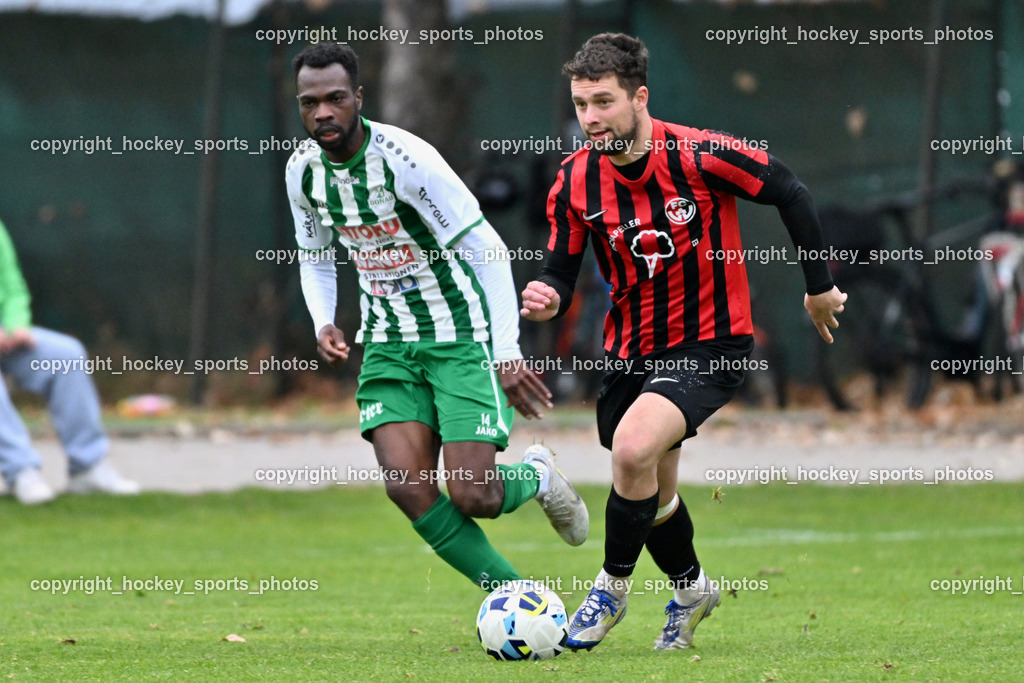SV Donau vs. FC Nussdorf Debant | #14 Boyo Jarjue SV Donau, #2 Philipp Straganz FC Nussdorf Debant, SV Donau vs. FC Nussdorf Debant, SV Donau vs. FC Nussdorf Debant am 08.11.2025 in Klagenfurt (Sportplatz Donau), Austria, (Photo by Bernd Stefan)