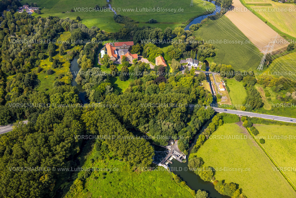 Hamm230900654 | Luftbild, Schloss Haus Uentrop, Fluss Lippe mit Wasserstaustufe Uentrop, Uentrop, Hamm, Ruhrgebiet, Nordrhein-Westfalen, Deutschland