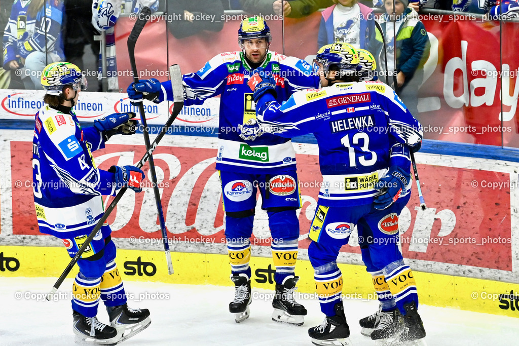 EC IDM Wärmepumpen VSV vs. Pioneers Vorarlberg | Jubel EC VSV, #43 Julian Raspotnig EC VSV, #91 Nick Hutchison EC VSV, #13 Adam Helewka EC VSV, EC IDM Wärmepumpen VSV vs. Pioneers Vorarlberg, EC IDM Wärmepumpen VSV vs. Pioneers Vorarlberg am 22.02.2026 in Villach (Stadthalle Villach), Austria, (Photo by Bernd Stefan)