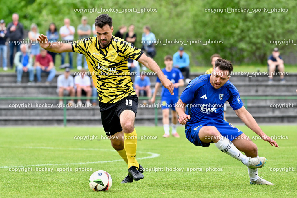FC Faakersee vs. URC Thal Assling | #18 Andreas Unterguggenberger FC Faakersee, #8 Patrick Hainzer URC Thal Assling, FC Faakersee vs. URC Thal Assling, FC Faakersee vs. URC Thal Assling am 04.05.2025 in Finkenstein (Sportplatz Finkenstein), Austria, (Photo by Bernd Stefan)