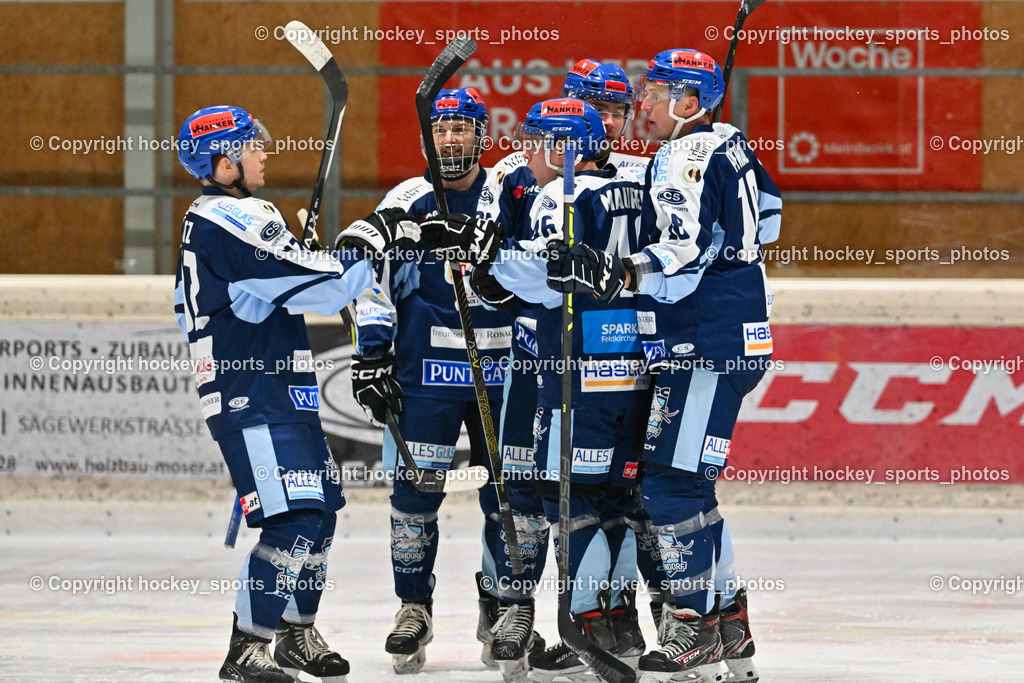 EC Hornets Spittal vs. ESC Steindorf 23.2.2024 | Jubel ESC Steindorf, #92 Ratz Patrick ESC Steindorf, #69 Kreuzer Philipp ESC Steindorf, #46 Maurer Julian ESC Steindorf, #95 GELFANOV RUSLAN ESC Steindorf, #18 Pewal Martin ESC Steindorf, EC Hornets Spittal vs. ESC Steindorf 23.2.2024, EC Hornets Spittal vs. ESC Steindorf 23.2.2024 am 23.02.2024 in Spittal an der Drau (Eissportzentrum Spittal), Austria, (Photo by Bernd Stefan)