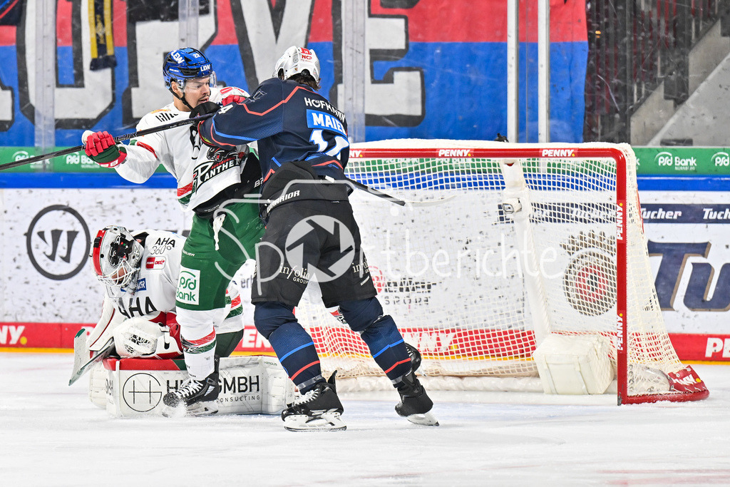 Nürnberg Ice Tigers - Augsburger Panther | NUREMBERG, GERMANY - 23. JANUARY: vor Peyton JONES (Augsburger Panther 41) haben sich Madison BOWEY (Augsburger Panther 22) und Cole MAIER (Nürnberg Ice Tigers 14) in den Haaren während dem Match zwischen den Nürnberg Ice Tigers und den Augsburger Panthern am 42. Spieltag der Penny DEL in der PSD Bank Nürnberg Arena