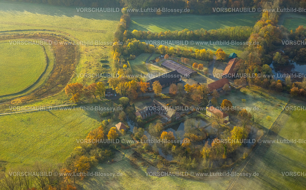 Datteln231104019 | Luftbild, Haus Schloss Vogelsang umgeben von herbstlichen Laubbäumen, Hötting, Datteln, Ruhrgebiet, Münsterland, Nordrhein-Westfalen, Deutschland