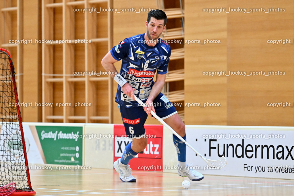 VSV Unihockye vs. KAC Floorball | #6 Timo Schmid VSV Unihockey, VSV Unihockye vs. KAC Floorball, VSV Unihockye vs. KAC Floorball am 13.04.2025 in Villach (Ballspielhalle St. Martin), Austria, (Photo by Bernd Stefan)
