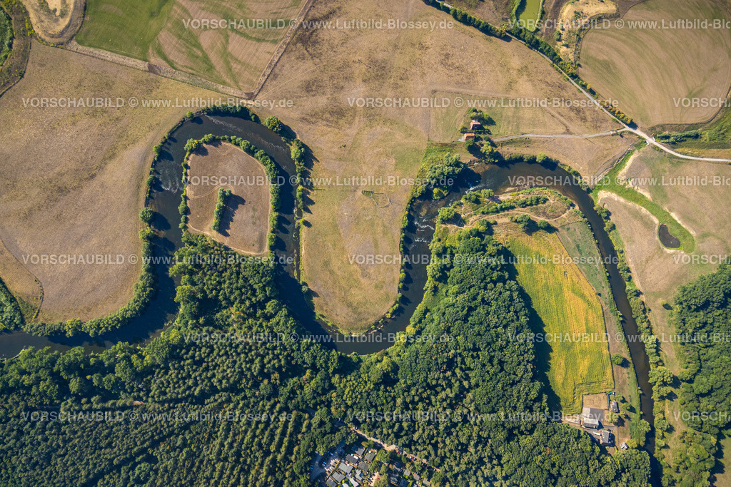 Olfen220805795LippeVogelsang | Luftbild, Fluss Lippe Mäander, Lippeschleife, Fluss- und Auenentwicklung der Lippe Vogelsang, Renaturierung, Stadtgrenze Olfen-Datteln, Olfen-Kirchspiel, Olfen, Ruhrgebiet, Nordrhein-Westfalen, Deutschland