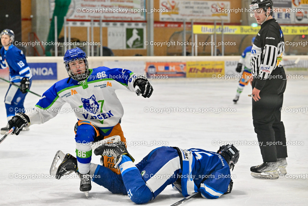 EC Tigers Paternion vs. EC Virgen 12.2.2023 | Wundschek Dominik Referee, #86 Lang Simon, #15 Rauter Johann