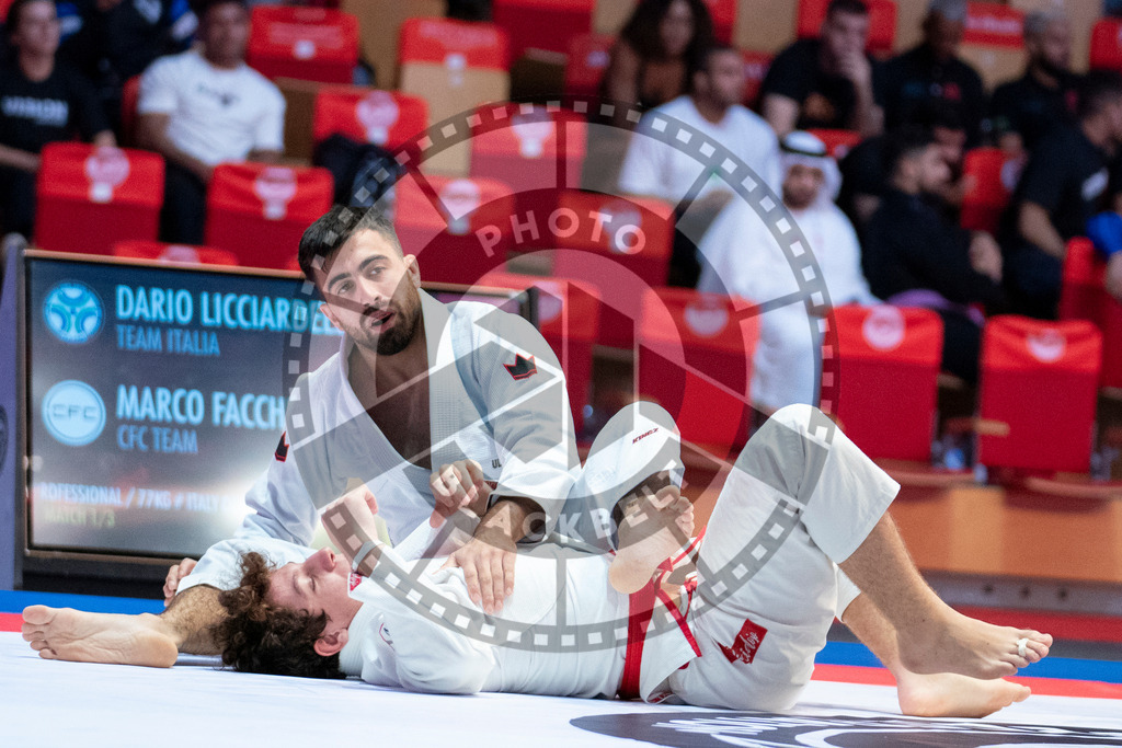 20231108PBB1585 | Fighters compete during the AJP World Professional Championship in the Mubadala Arena in Abu Dhabi, Arab United Emirates, on November 8, 2023.