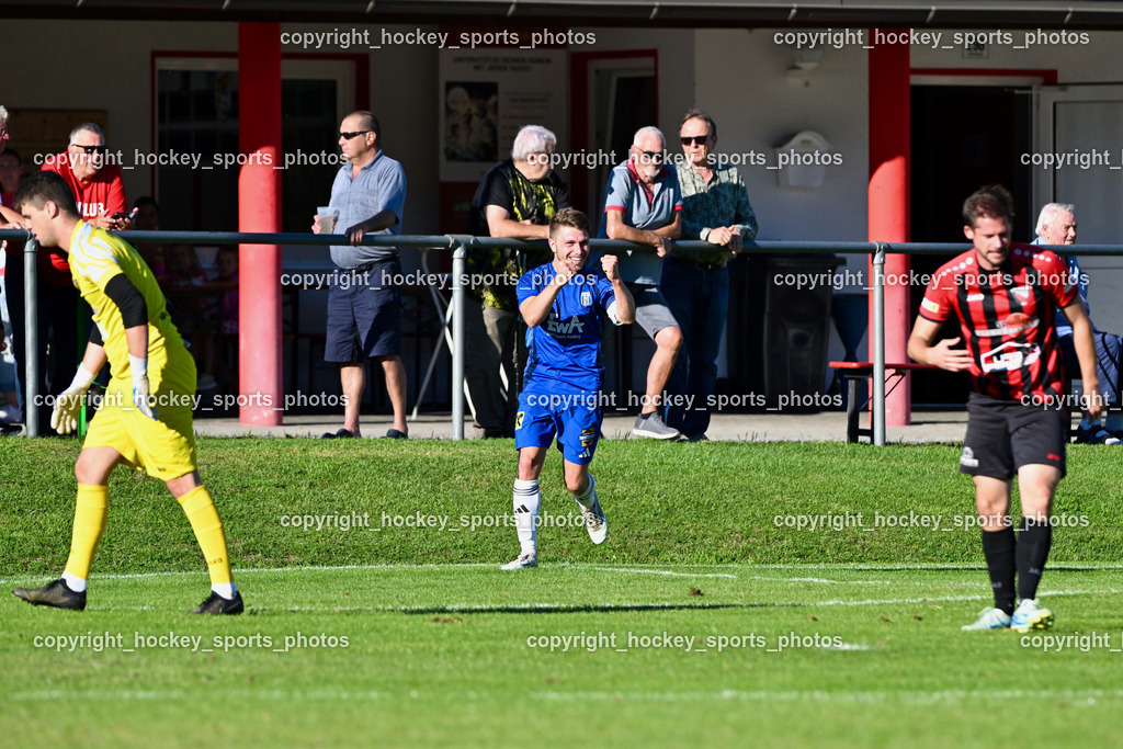 ATUS Nötsch vs. Thal Assling | Jubel #27 Marcel Hubert Hecher ATUS Nötsch, #1 Filip Stanojevic ATUS Nötsch, Dominik Kofler Thal Assling, ATUS Nötsch vs. Thal Assling, ATUS Nötsch vs. Thal Assling am 31.08.2025 in Nötsch (Dobratsch Arena), Austria, (Photo by Bernd Stefan)