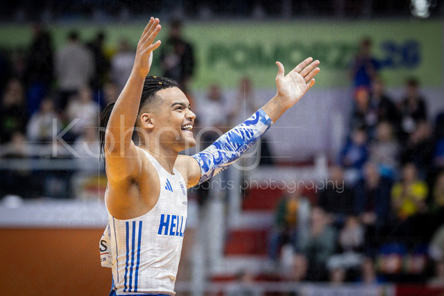 World Athletics Indoor Championships Kujawy Pomorze 26, 21.03.2026 | TORUN, POLAND - MARCH 21: Emmanouil KARALIS (GRE) celebrates  in the men's pole vault during the World Athletics Indoor Championships Kujawy Pomorze 26 on day 2 / session 2 at Kujawsko-Pomorska Arena Torun on March 21, 2026 in Torun, Poland. 