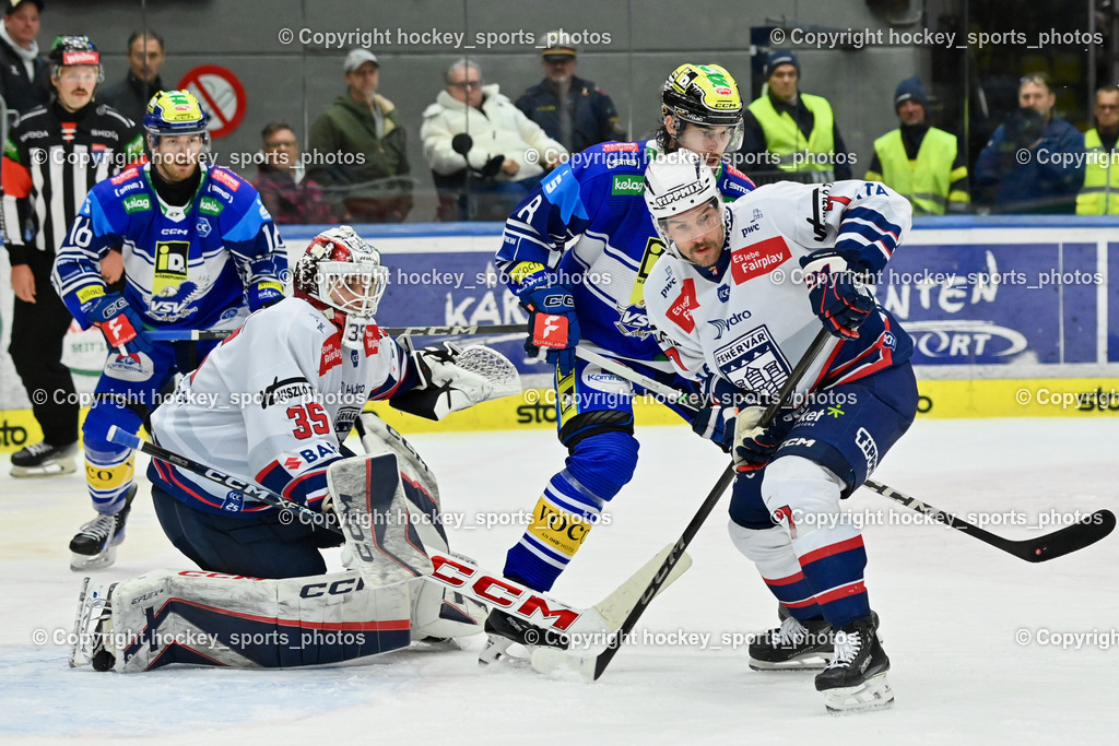 EC IDM WÄRMEPUMPEN VSV vs. HYDRO FEHERVAR AV 19 | #16 HANCOCK Kevin EC VSV, #35 Horvath Dominik HYDRO FEHERVAR, #7 Stajnoch Martin HYDRO FEHERVAR, #8 Rebernig Maximilian EC VSV, EC IDM WÄRMEPUMPEN VSV vs. HYDRO FEHERVAR AV 19, EC IDM WÄRMEPUMPEN VSV vs. HYDRO FEHERVAR AV 19 am 20.11.2024 in Villach (Stadthalle Villach), Austria, (Photo by Bernd Stefan)