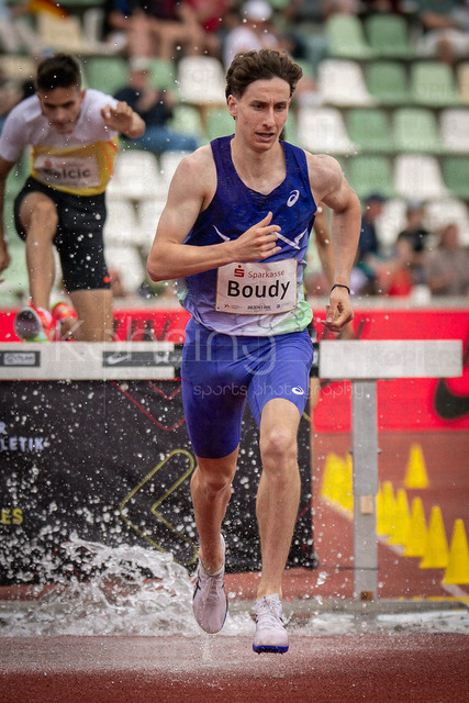 Golden Oval; Dresden, 31.05.2026 | DRESDEN , GERMANY - MAY 31:  Pierre Boudy (FRA / France) competes in the men’s 2000m steeplechase during the Golden Oval Continental Tour Silver meeting on May 31, 2026 at Heinz-Steyer-Stadion in Dresden, Saxony, Germany.