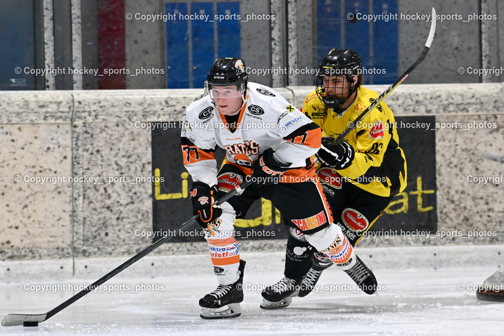 EC Hornets Spittal vs. USC Piraten Velden 18.2.2024 | #77 Ortner Stefan USC Velden, #96 Peharz Joshua EC Hornets Spittal, EC Hornets Spittal vs. USC Piraten Velden 18.2.2024, EC Hornets Spittal vs. USC Piraten Velden 18.2.2024 am 18.02.2024 in Spittal an der Drau (Eissportzentrum Spittal), Austria, (Photo by Bernd Stefan)