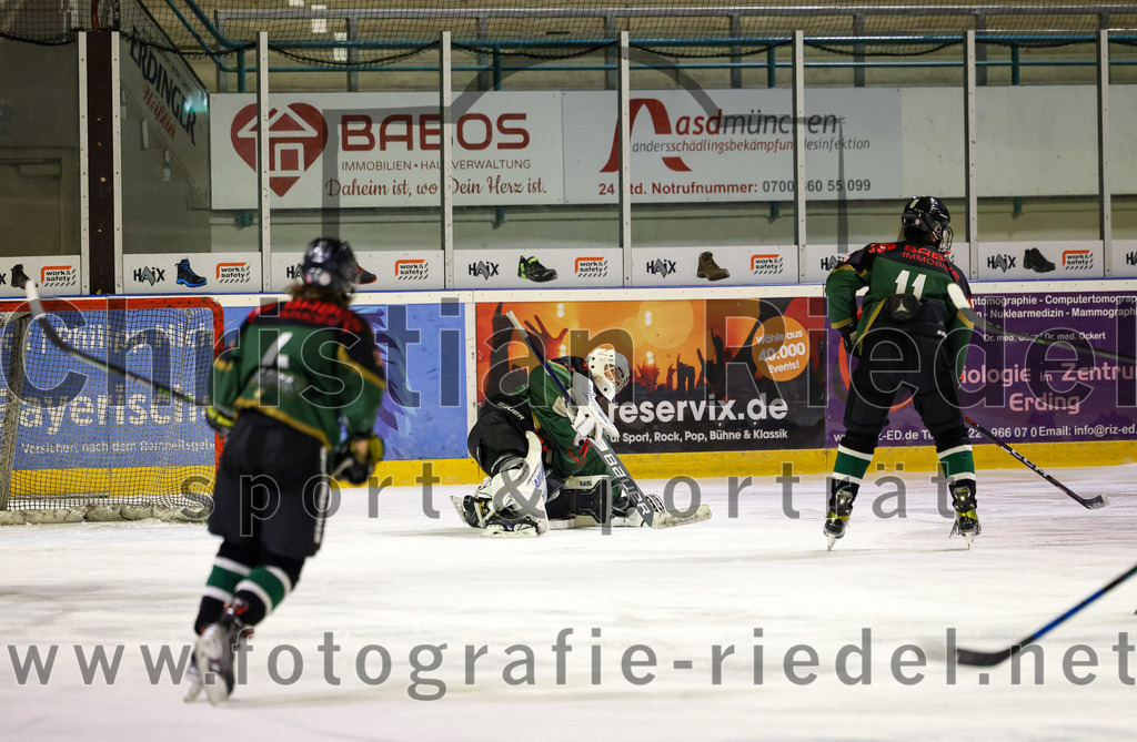 2022-11-26_064_TSV_Erding_gegen_ESC_Geretsried | Erding, Deutschland, 26.11.2022:
Eishockey, Bayernliga U20 2022 / 2023, xx. Spieltag, TSV Erding gegen ESC Geretsried, Endergebnis: 5:3

Torwart Nico Wimmer (Erding Gladiators, #30), Bastian Scheidl (Erding Gladiators, #11)

Foto: Christian Riedel / fotografie-riedel.net