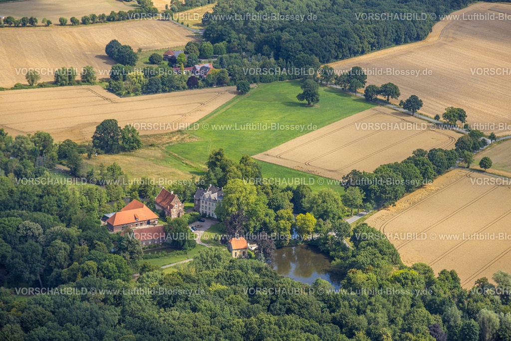 Hamm250700334Bockum-Hoevel | Luftbild, Schloss Haus Ermelinghoff in malerischer Landschaft mit See, ehemaliges Rittergut, Bockum-Hövel, Hamm, Ruhrgebiet, Nordrhein-Westfalen, Deutschland