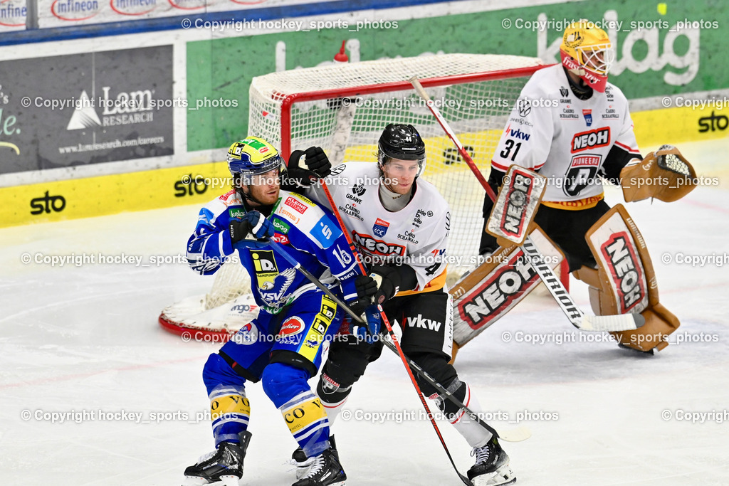 EC IDM Wärmepumpen VSV vs. Pioneers Vorarlberg | #16 Kevin Hancock EC VSV, #4 Ramon Schnetzer Pioneers Vorarlberg, #31 David Madlener Pioneers Vorarlberg,  EC IDM Wärmepumpen VSV vs. Pioneers Vorarlberg, EC IDM Wärmepumpen VSV vs. Pioneers Vorarlberg am 22.02.2026 in Villach (Stadthalle Villach), Austria, (Photo by Bernd Stefan)