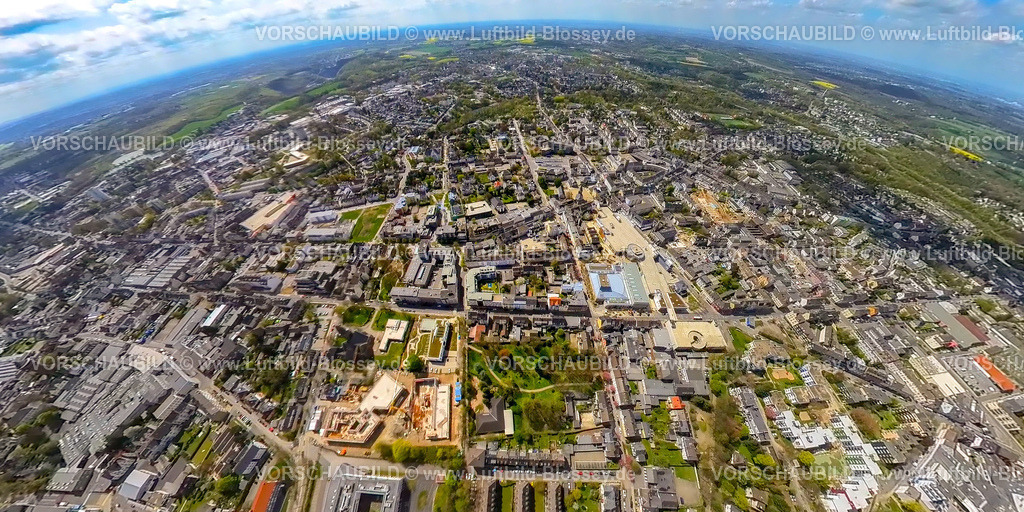 Velbert230490850Mitte | Luftbild, Velbert-Mitte, Friedrich-Ebert-Straße, StadtGalerie, Forum Niederberg, Erdkugel, Fisheye Aufnahme, Fischaugen Aufnahme, 360 Grad Aufnahme, , Velbert, Ruhrgebiet, Nordrhein-Westfalen, Deutschland