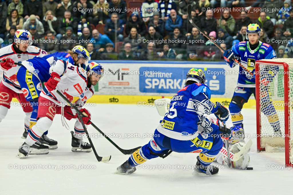 EC IDM WÄRMEPUMPEN VSV vs. EC Red Bull Salzburg | #12 Pearson Chase EC VSV, #4 Nienhuis Nash EC Redbull Salzburg, #16 HANCOCK Kevin EC VSV, #35 TOLVANEN ATTE EC Redbull Salzburg, #72 HUGHES John EC VSV, EC IDM WÄRMEPUMPEN VSV vs. EC Red Bull Salzburg, EC IDM WÄRMEPUMPEN VSV vs. EC Red Bull Salzburg am 17.01.2025 in Villach (Stadthalle Villach), Austria, (Photo by Bernd Stefan)