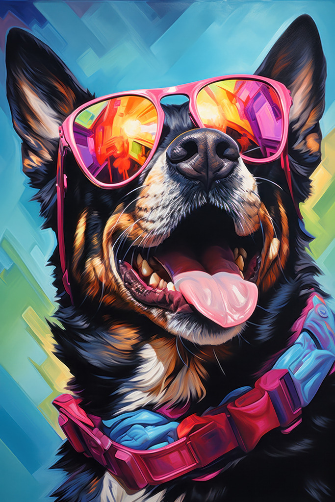 2308079 - Schäferhund mit Sonnenbrille | Lustiges buntes Motiv eines Schäferhundes mit Sonnenbrille.