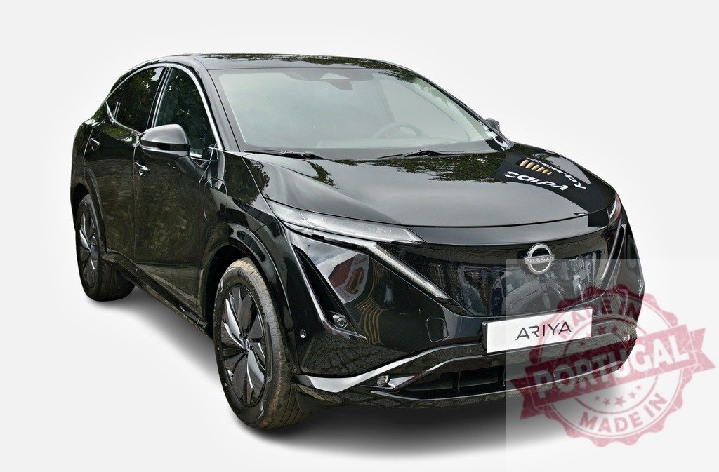 Nissan Ariya electric car parked, showcasing its modern design and sustainable technology | Modern electric Nissan Ariya crossover parked, embodying innovation and eco-friendly transportation - Realized with Pictrs.com