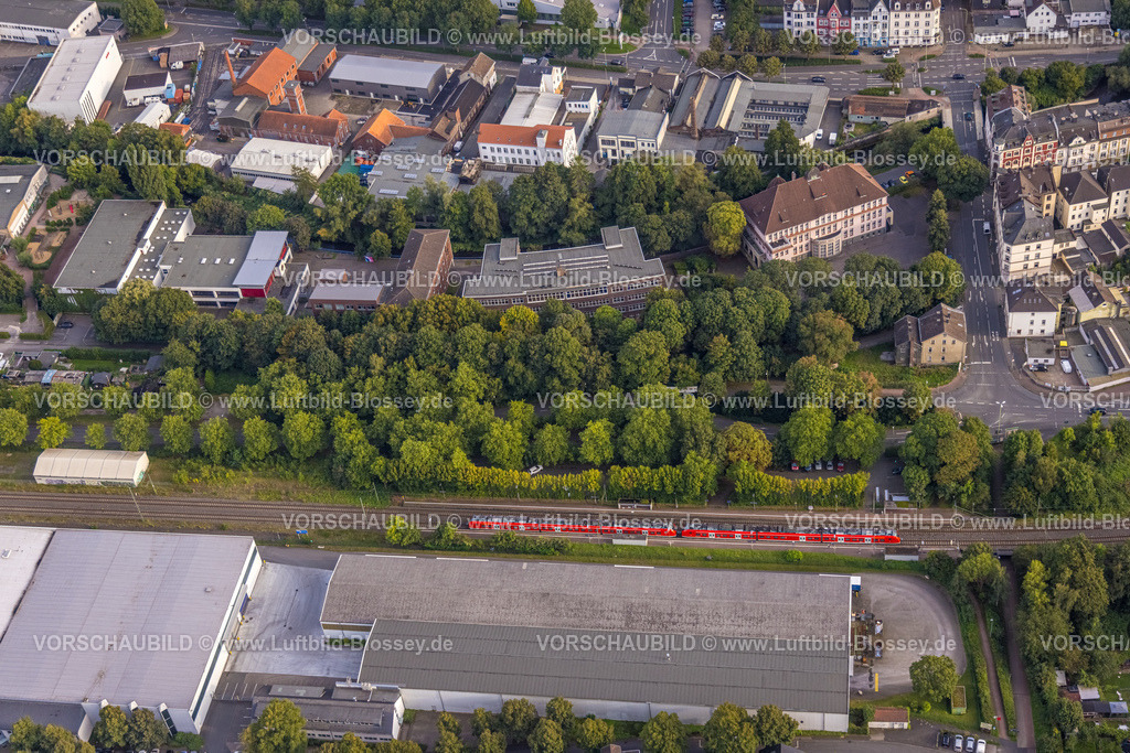 Hagen230903921 | Luftbild, Hasper Bahnhof, Gem. Grundschule Geweke, Christian-Rohlfs-Gymnasium, historisches Fabrikgebäude an der Karlstraße,  Haspe, Hagen, Ruhrgebiet, Nordrhein-Westfalen, Deutschland