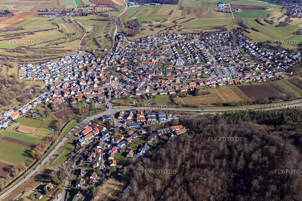 Ortsansicht von Westen | Luftbild: Ortsansicht von Westen im Ortsteil Schafhausen in Weil im Bundesland Baden-Württemberg in Deutschland. Foto: IMG_124850.jpg vom 20.02.2021 durch Werner Riehm/FLY-FOTO.de - Realisiert mit Pictrs.com