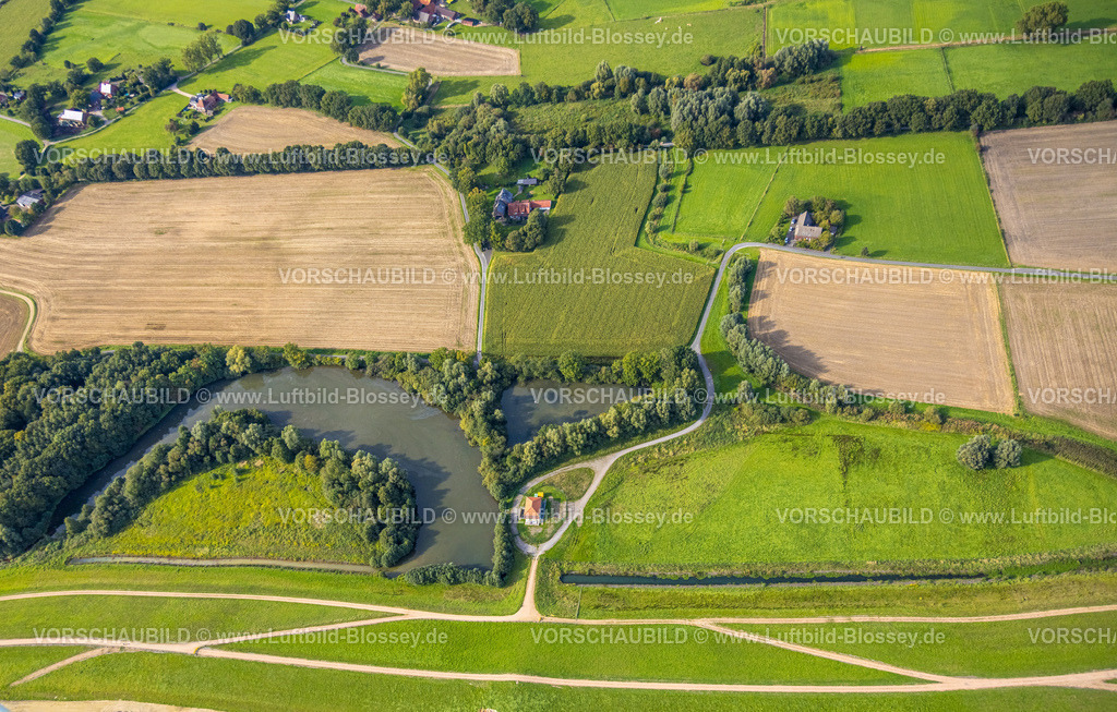 Haltern230905946 | Luftbild, Grüne Wiesen und Felder Biotop Meinken, Pumpwerk am See Meinken, Feldmarkstraße, Lippramsdorf, Haltern am See, Ruhrgebiet Münsterland, Nordrhein-Westfalen, Deutschland