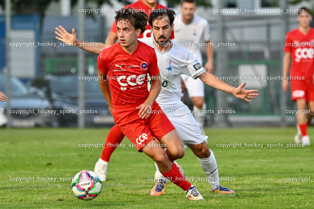 SAK vs. SC St. Veit | #6 Julian Hufnagl SC St. Veit, #20 Marko Huc SAK, SAK vs. SC St. Veit, SAK vs. SC St. Veit am 19.09.2025 in Klagenfurt (Sportpark Welzenegg), Austria, (Photo by Bernd Stefan)