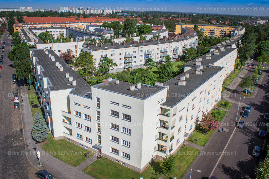 21_Magdeburg Moderne Lehmann_Curiesiedlung-1286 | Das markante **weiße Eckgebäude der Curie-Siedlung** zählt zu den architektonischen Höhepunkten der Magdeburger Moderne. Mit seinen klaren kubischen Formen, den großzügigen Fensterflächen, den durchlaufenden Balkonen und dem Flachdach verkörpert es die Gestaltungsprinzipien des **Neuen Bauens**. Entworfen wurde die Curie-Siedlung **ab 1929** vom Architekten **Carl Krayl**, einem der wichtigsten Vertreter der Magdeburger Moderne und engen Weggefährten von **Bruno Taut**.Die Siedlung entstand in der Amtszeit von Oberbürgermeister **Hermann Beims**, der Magdeburg zu einer Modellstadt des sozialen Wohnungsbaus entwickeln wollte. Helle Wohnungen, funktionale Grundrisse, großzügige Grünflächen und eine moderne Formensprache standen im Mittelpunkt der Planung. Das markante Eckgebäude setzt dabei einen städtebaulichen Akzent und verleiht der Siedlung ihre unverwechselbare Identität.Bis heute gilt die Curie-Siedlung als eines der bedeutendsten Wohnbauprojekte der Magdeburger Moderne. Das weiße Eckgebäude zeigt eindrucksvoll, wie Carl Krayl die Ideen Bruno Tauts weiterentwickelte und mit klaren Linien, funktionaler Architektur und zeitloser Eleganz ein Stadtbild schuf, das auch fast 100 Jahre später nichts von seiner Modernität verloren hat. - Realisiert mit Pictrs.com