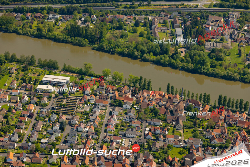 Das Luftbild zeigt :  Margetshöchheim - Die Luftaufnahme wurde 2024 vom UL-Flugzeug aus erstellt ( keine Drohne ) - Hochauflösende Luftaufnahme - Für grossformatige Ausdrucke geeignet. Die Geschenkidee !Mit Lizenz und Bildrechte bestellbar