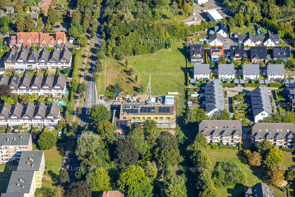 Hamm250901202 | Luftbild, Baustelle mit Neubau Kita Villa Kunterbunt an der Ostwennemarstraße Ecke Alter Uentroper Weg, Reihenhaus Wohnsiedlung, Uentrop, Hamm, Ruhrgebiet, Nordrhein-Westfalen, Deutschland