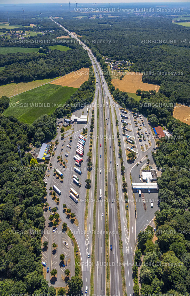 Huenxe220702699 | Luftbild, Autobahn A3 AutobahnRaststätte Hünxe West und Hünxe Ost, Hünxe, Ruhrgebiet, Nordrhein-Westfalen, Deutschland