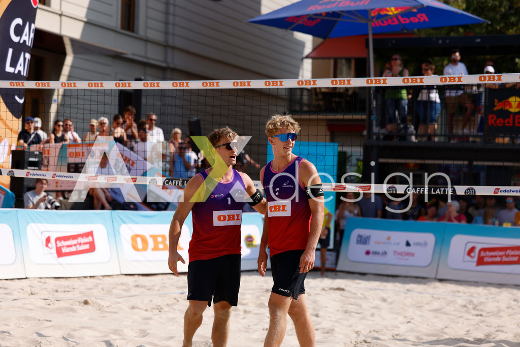 Obi BeachTour 2026 - Basel | BASEL, SWITZERLAND - JULY 19: FLORIAN BREER (SUI) and MATHIS KÄLIN (SUI) during the Obi BeachTour 2026 match between DILLIER / FLÜCKIGER (SUI) and BREER / KÄLIN (SUI) at Barfüsserplatz on July 19, 2026 in Basel, Switzerland. - Realisiert mit Pictrs.com