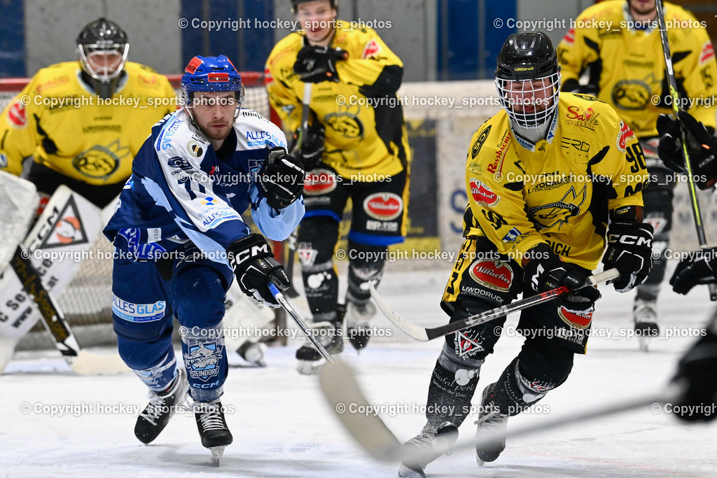 EC Hornets Spittal vs. ESC Steindorf 23.2.2024 | #77 Wuntschek Manuel ESC Steindorf, #98 Thalhammer Dominic EC Hornets Spittal, EC Hornets Spittal vs. ESC Steindorf 23.2.2024, EC Hornets Spittal vs. ESC Steindorf 23.2.2024 am 23.02.2024 in Spittal an der Drau (Eissportzentrum Spittal), Austria, (Photo by Bernd Stefan)