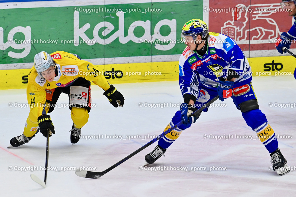 EC IDM WÄRMEPUMPEN VSV vs. Vienna Capitals | #34 Felix Koschek Vienna Capitals, #2 Dylan MacPherson EC VSV, EC IDM WÄRMEPUMPEN VSV vs. Vienna Capitals, EC IDM WÄRMEPUMPEN VSV vs. Vienna Capitals am 16.11.2025 in Villach (Stadthalle Villach), Austria, (Photo by Bernd Stefan)