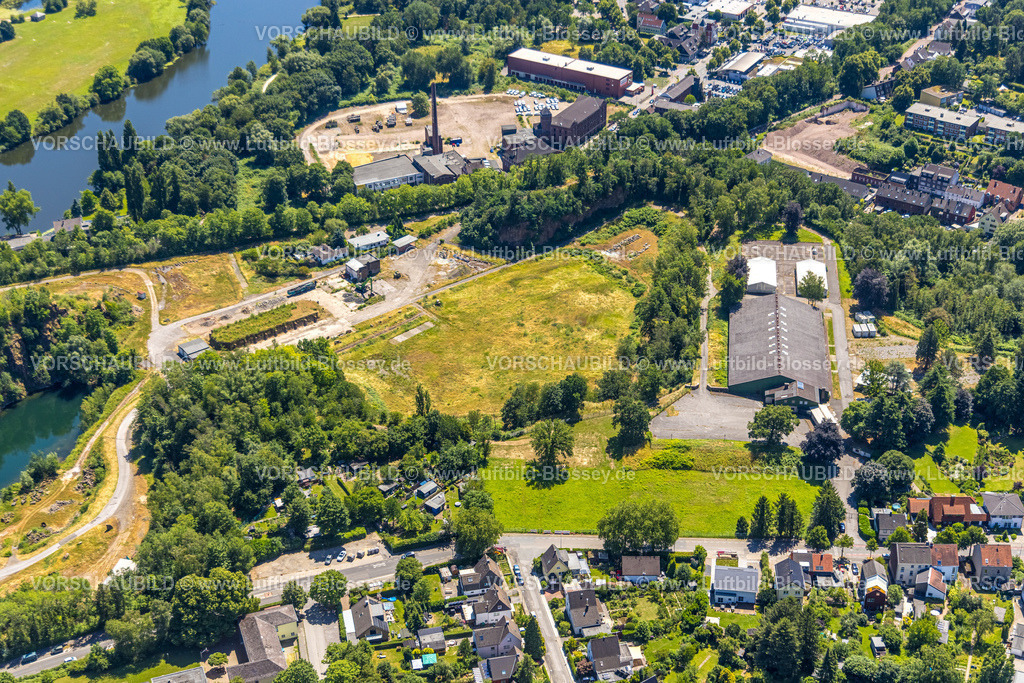 Muelheim230704263 | Luftbild, Wiesenfläche am Steinbruch Rauen, Leder- und Gerbermuseum am Fluss Ruhr, Broich - Ost, Mülheim an der Ruhr, Ruhrgebiet, Nordrhein-Westfalen, Deutschland