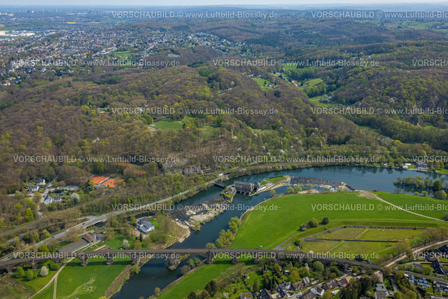 Witten230402570 | Luftbild, Wasserkraftwerk Hohenstein, Blick auf das Waldgebiet Hohenstein, Fluss Ruhr, Witten, Ruhrgebiet, Nordrhein-Westfalen, Deutschland