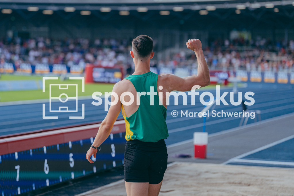Deutsche Meisterschaften der Frauen und Männer 2026 | Kevin Brucha, TLV Germania Überruhr, WeitsprungDeutsche Meisterschaften der Frauen und Männer 2026, Lohrheidestadion Bochum-Wattenscheid, 25.07.2026. Foto: Marcel Schwering / sportimfokus - Realisiert mit Pictrs.com