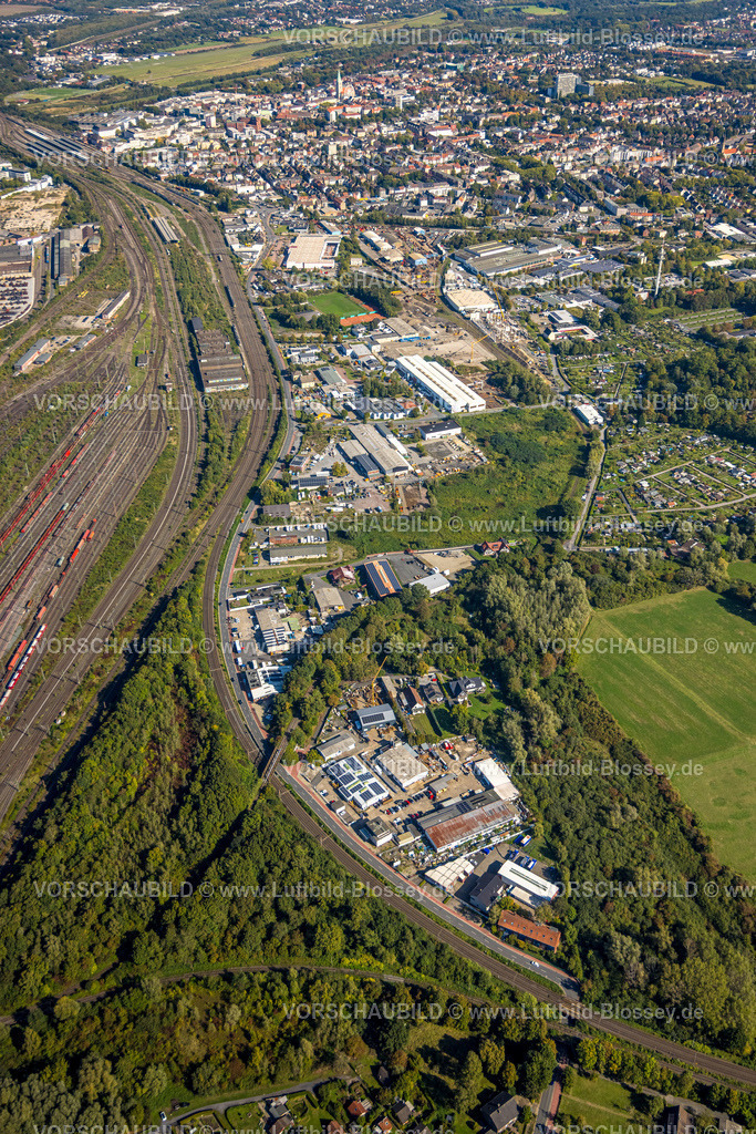 Hamm250901757 | Luftbild, Gewerbegebiet Östingstraße und Blick zum Hbf Hauptbahnhof mit City  Innenstadt, Sender Hamm Fernmeldeturm, Stadtbezirk Pelkum, Hamm, Ruhrgebiet, Nordrhein-Westfalen, Deutschland