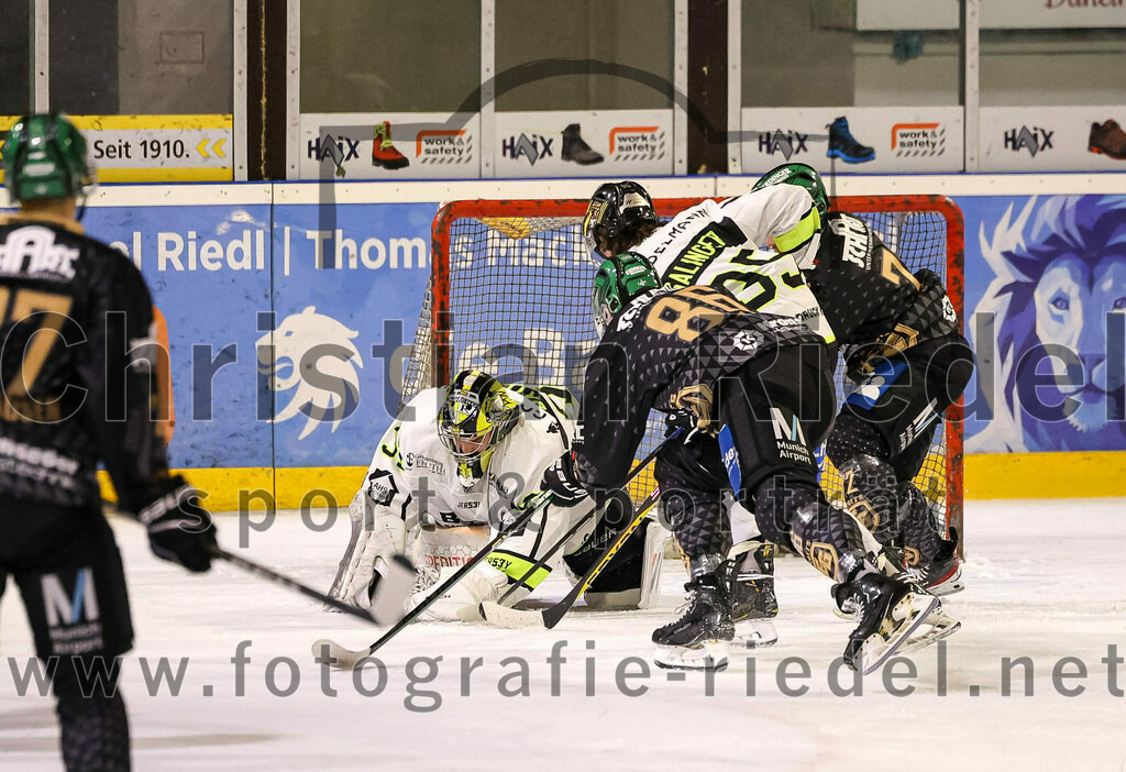 2024-02-16_056_TSV_Erding_gegen_ERSC_Amberg | Erding, Deutschland, 16.02.2024:
Eishockey, Bayernliga Playoffs 2023 / 2024, 1. Spieltag, TSV Erding gegen ERSC Amberg, Endergebnis: 1:2

Torwart Timon Bätge (ERSC Amberg, #31), Michael Trox (Erding Gladiators, #86), Lukas Salinger (ERSC Amberg, #95)

Foto: Christian Riedel / fotografie-riedel.net