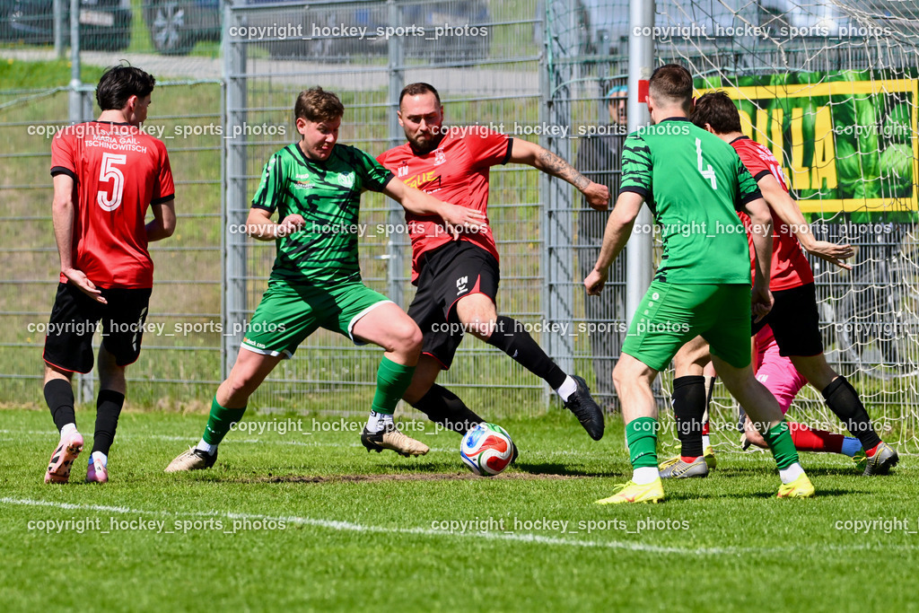 SC Landskron vs. SV Falle Maria Gail | #5 Daris Omanovic SV Maria Gail, #21 Fabio Gödel SC Landskron, #23 Klemen Velic SV Maria Gail, #4 Ingo Mailänder SC Landskron, SC Landskron vs. SV Falle Maria Gail, SC Landskron vs. SV Falle Maria Gail am 17.05.2026 in Villach (Sportanlage Landskron), Austria, (Photo by Bernd Stefan)