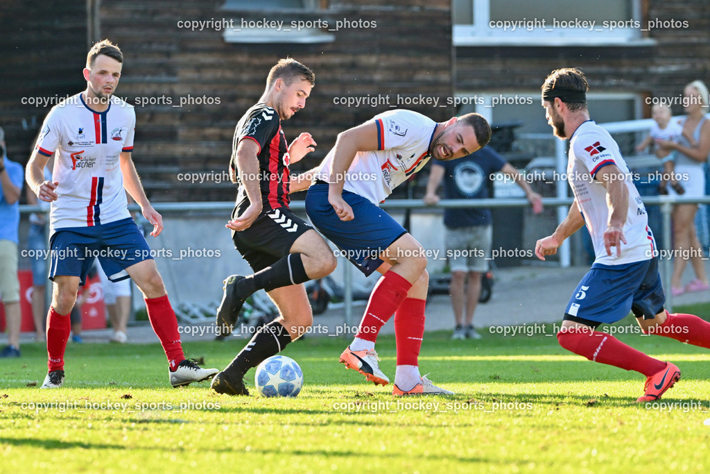 ESV Admira vs. SC Arriach | #6 Philipp Flaschberger SC Arriach, #17 Florian Philipp Egger ESV Admira, #27 Srdan Arsic SC Arriach, #5 Nemanja Andrijevic SC Arriach, ESV Admira vs. SC Arriach, ESV Admira vs. SC Arriach am 24.08.2024 in Villach (Sportzentrum Admira), Austria, (Photo by Bernd Stefan)