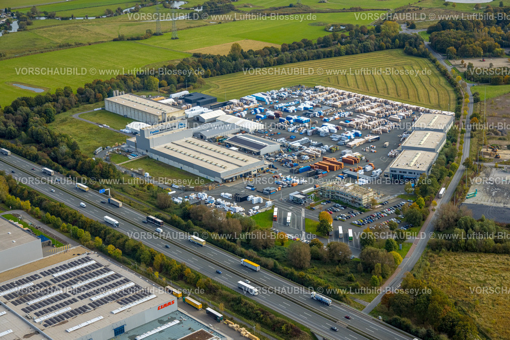 Hamm241015127 | Luftbild, Funke Kunststoffe Firmengelände und Lagerplatz, Autobahn A2, Uentrop, Hamm, Ruhrgebiet, Nordrhein-Westfalen, Deutschland