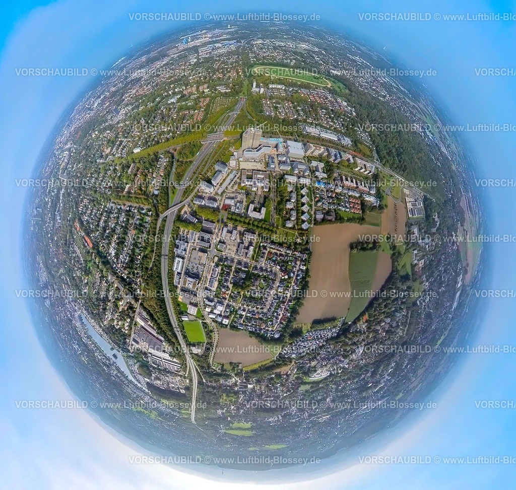 Dortmund231090009StadtkroneOst | Luftbild, Stadtkrone Ost Baustelle und Neubau mit Direktion Continentale und adesso, Wohnviertel, Straßenkreuz Stadtkrone B1 und B236, Erdkugel, Fisheye Aufnahme, Fischaugen Aufnahme, 360 Grad Aufnahme, tiny world, Schüren, Dortmund, Ruhrgebiet, Nordrhein-Westfalen, Deutschland