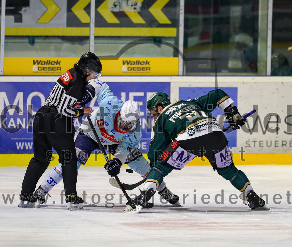 2025-12-23_066_TSV_Erding_gegen_Heilbronner_Falken | Erding, Deutschland, 23.12.2025:Eishockey, Oberliga Süd 2025 / 2026, 29. Spieltag, TSV Erding gegen Heilbronner Falken, Endergebnis: 5:4Frederik Cabana (Heilbronner Falken, #37), Maximilian Forster (Erding Gladiators, #81)Foto: Christian Riedel / fotografie-riedel.net