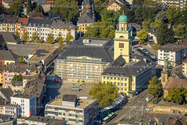 Witten241000514 | Luftbild, Rathaus mit Renovierungsarbeiten, Baugerüst an der Fassade, Marktplatz, Witten, Ruhrgebiet, Nordrhein-Westfalen, Deutschland