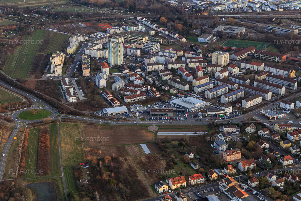 Luftbild: Wohnsiedlung an der Mußbacher Landstraße (B38) in Neustadt an der Weinstraße im Bundesland Rheinland-Pfalz in Deutschland. Foto: IMG_130604.jpg vom 12.02.2022 durch Werner Riehm/FLY-FOTO.de