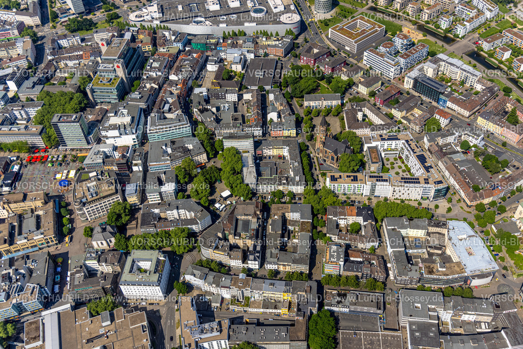 Essen220502276 | Luftbild, City mit Kreuzeskirche, Stadtkern, Essen, Ruhrgebiet, Nordrhein-Westfalen, Deutschland