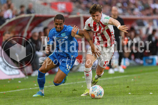 25.04.2026, GER, Fussball, Herren, 1. BL, Saison 2025/2026, 1. FC Köln - Bayer 04 Leverkusen | Arthur (Bayer 04 Leverkusen) und Alessio Castro-Montes (1. FC Köln) im Kampf um den Ball 