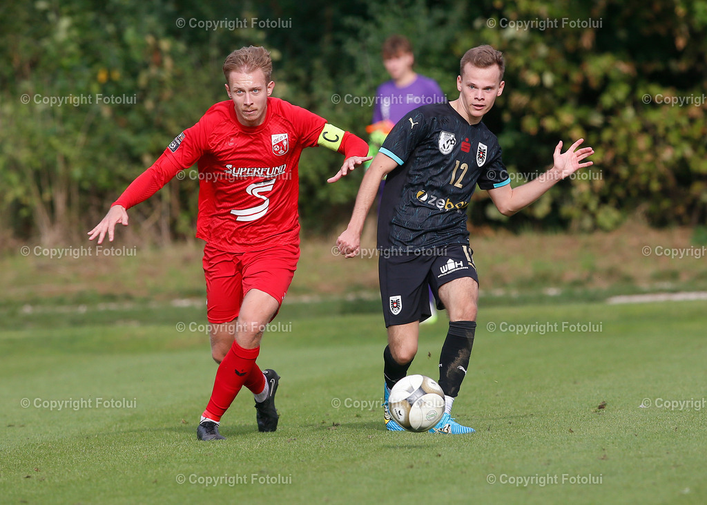 A_LUI_230923_42 | SPORT,FUSSBALL,LT1 OOELIGA ASKOE OEDT-SV ZEBAU BAD ISCHL 29.09.2023 IM BID:FLORIAN FELLINGER (OEDT) UND FLORIAN BICHLER  (BAD ISCHL)FOTO:FOTOLUI
